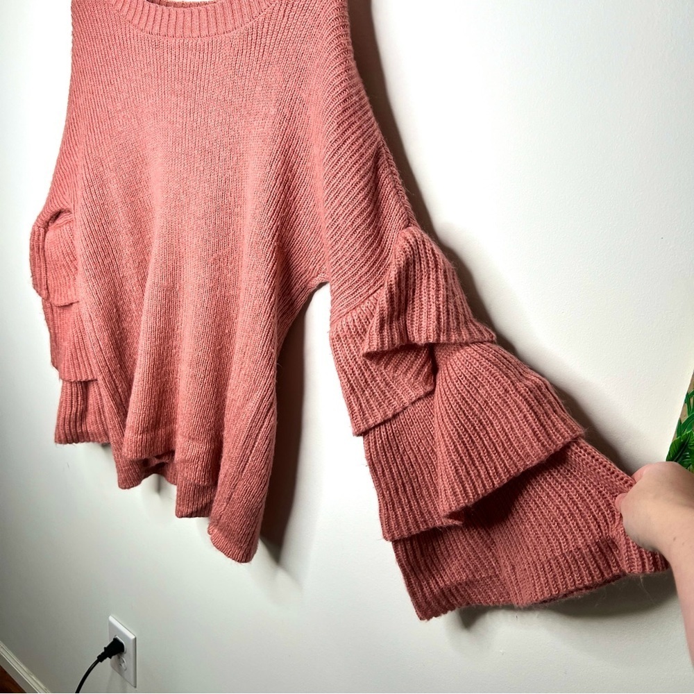 Alya Women's Pink Knitted Ruffle Sleeve Sweater Size Small - Picture 6 of 14